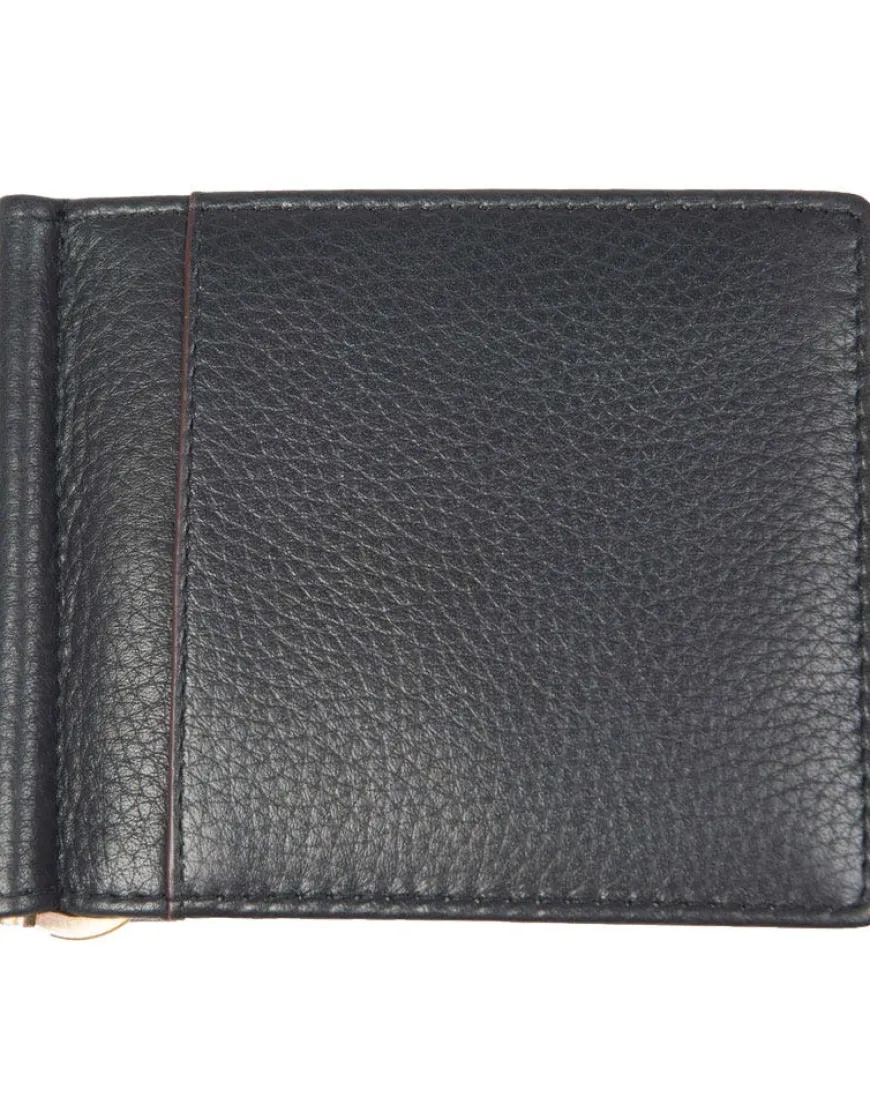 Dents Cherwell Pebble Grain Leather Bifold Wallet & Money Clip with RFID Blocking - Black & Bordeaux