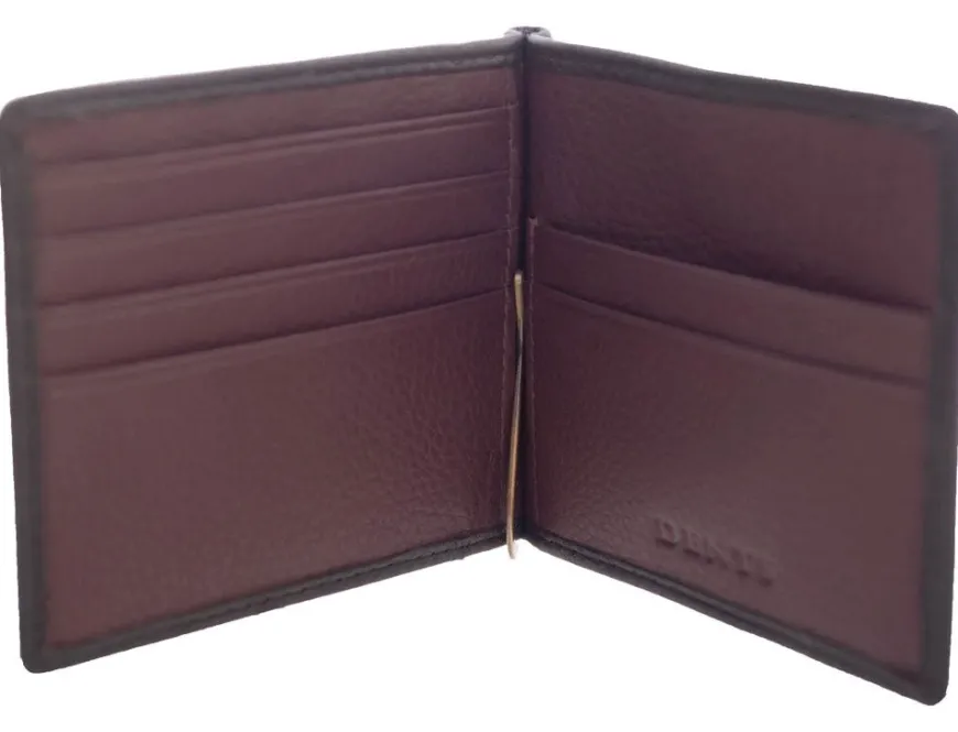 Dents Cherwell Pebble Grain Leather Bifold Wallet & Money Clip with RFID Blocking - Black & Bordeaux
