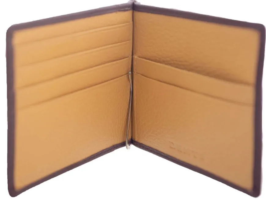 Dents Cherwell Pebble Grain Leather Bifold Wallet & Money Clip with RFID Blocking - Bordeaux & Tan