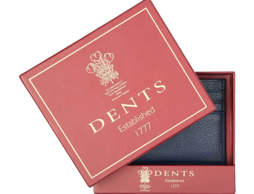 Dents Cherwell Pebble Grain Leather Card Holder with RFID Blocking - Navy & Cognac