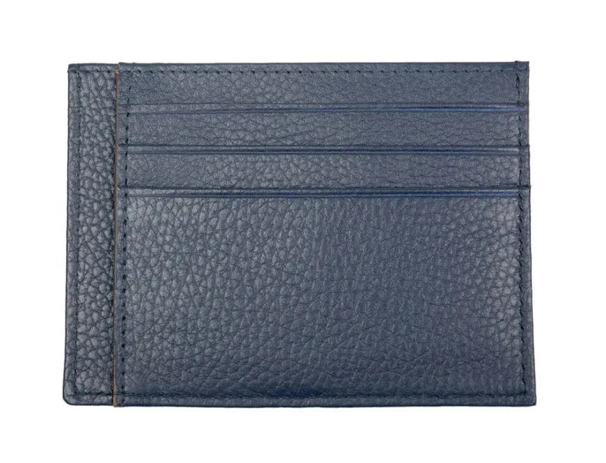 Dents Cherwell Pebble Grain Leather Card Holder with RFID Blocking - Navy & Cognac