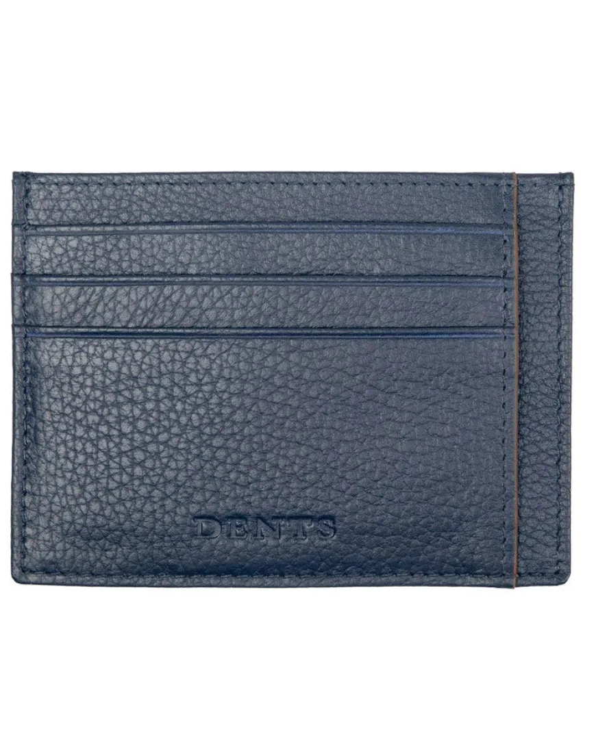 Dents Cherwell Pebble Grain Leather Card Holder with RFID Blocking - Navy & Cognac