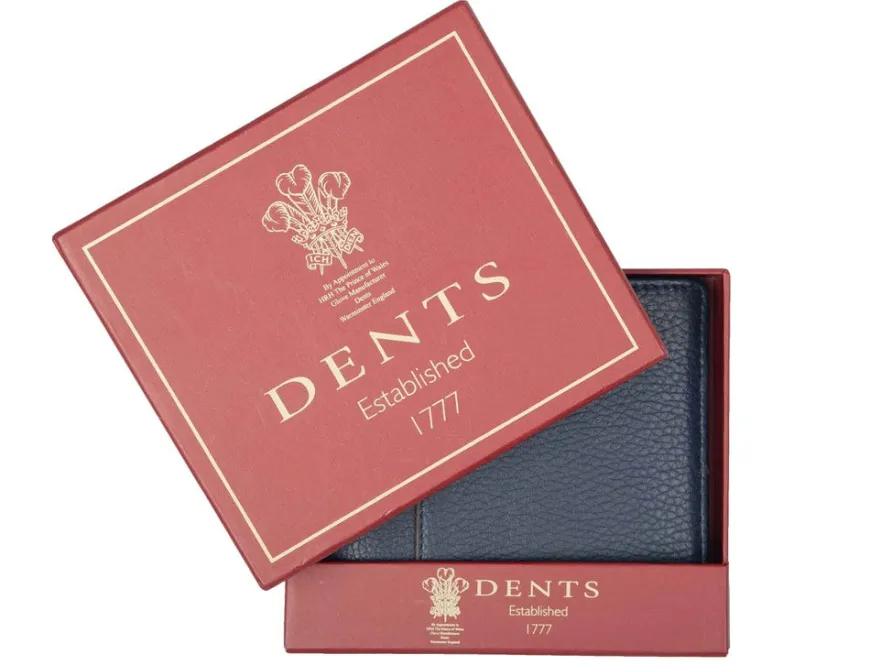Dents Cherwell Pebble Grain Leather Bifold Wallet & Money Clip with RFID Blocking - Navy & Cognac