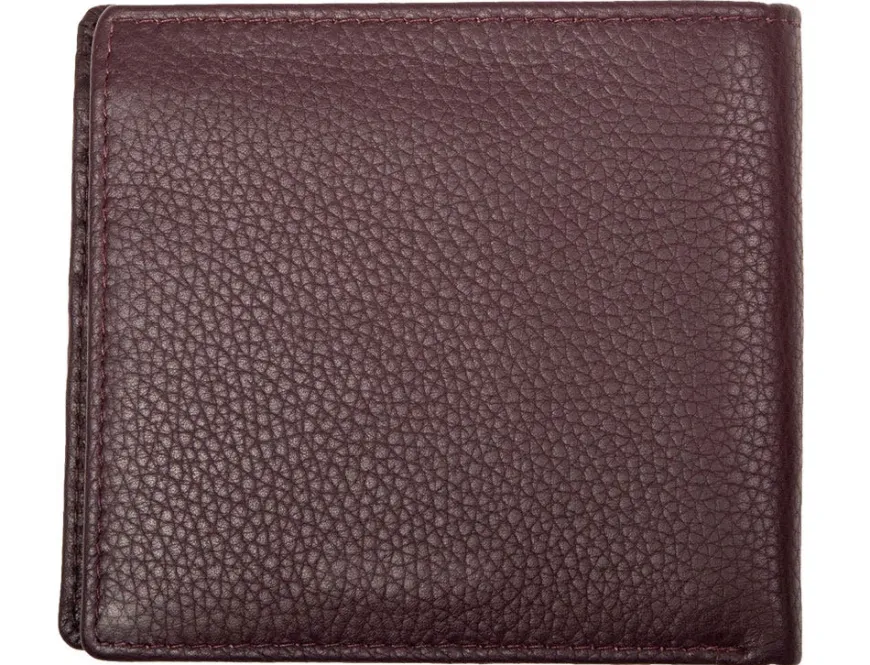 Dents Cherwell Slim Pebble Grain Leather Bifold Wallet with RFID Protection - Bordeaux & Tan