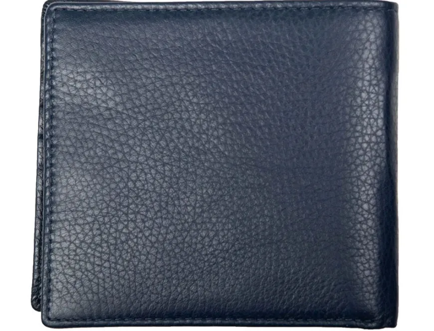 Dents Cherwell Slim Pebble Grain Leather Bifold Wallet with RFID Protection - Navy & Cognac