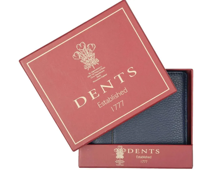 Dents Cherwell Slim Pebble Grain Leather Bifold Wallet with RFID Protection - Navy & Cognac