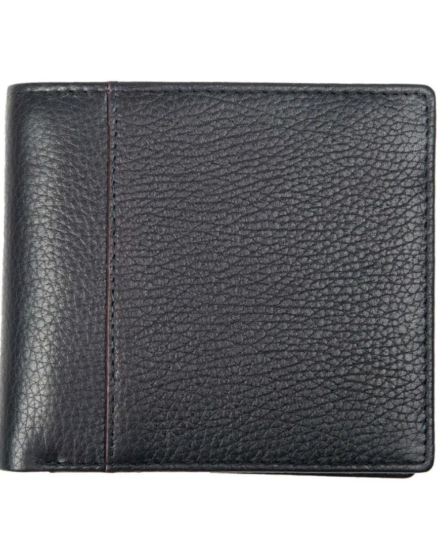 Dents Cherwell Slim Pebble Grain Leather Bifold Wallet with RFID Protection - Black & Bordeaux