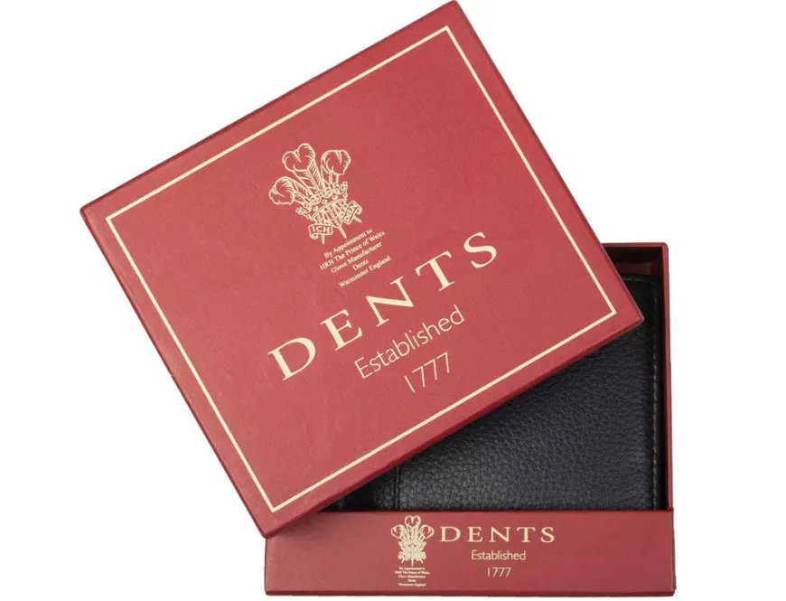 Dents Cherwell Slim Pebble Grain Leather Bifold Wallet with RFID Protection - Black & Bordeaux