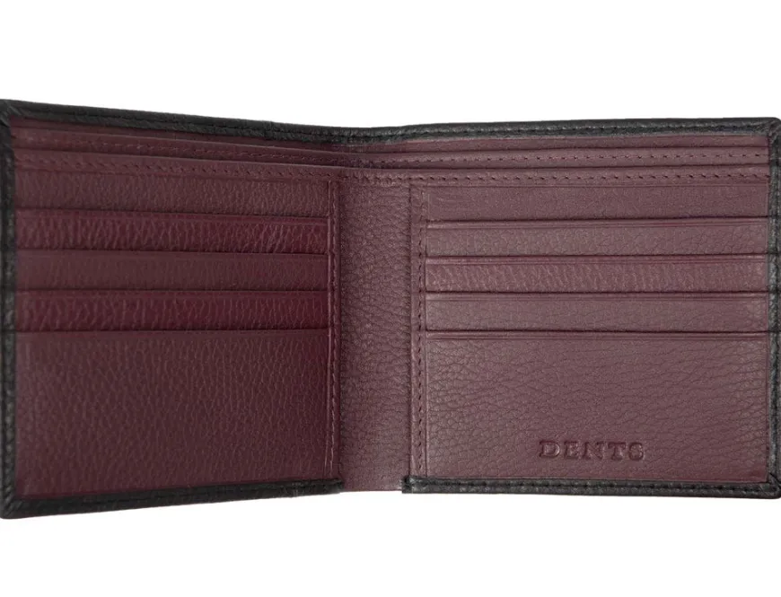 Dents Cherwell Slim Pebble Grain Leather Bifold Wallet with RFID Protection - Black & Bordeaux