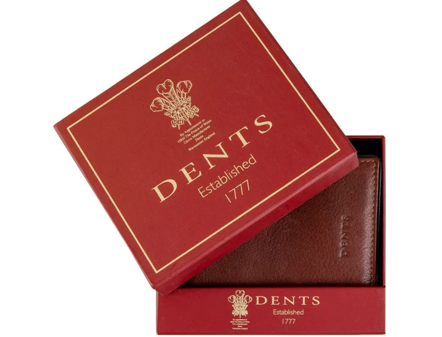 Dents Severn Pebble Grain Leather Card Holder with RFID Protection – Dark Tan & Black