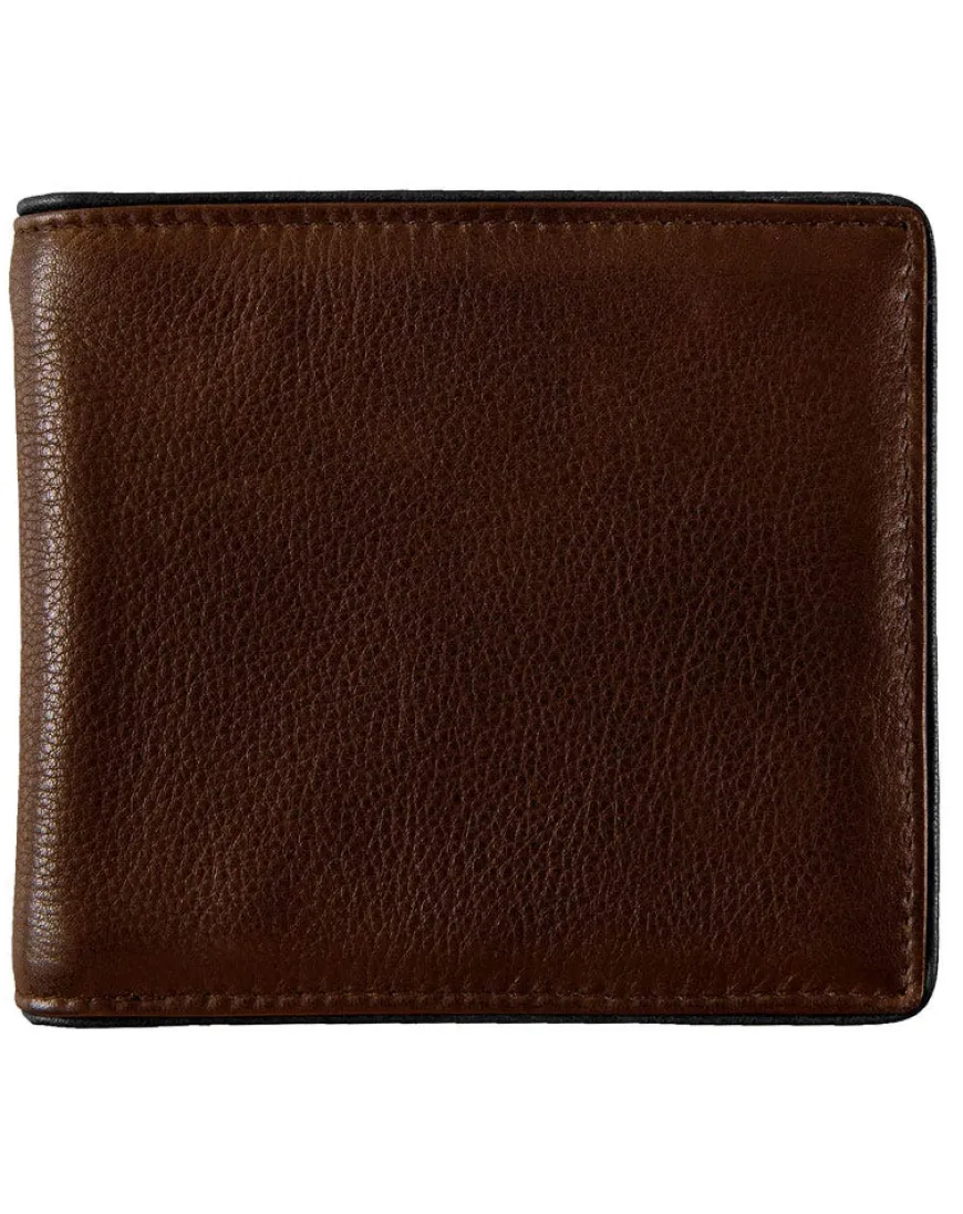 Dents Severn Pebble Grain Leather Coin Bifold Wallet with RFID Protection – Dark Tan & Black