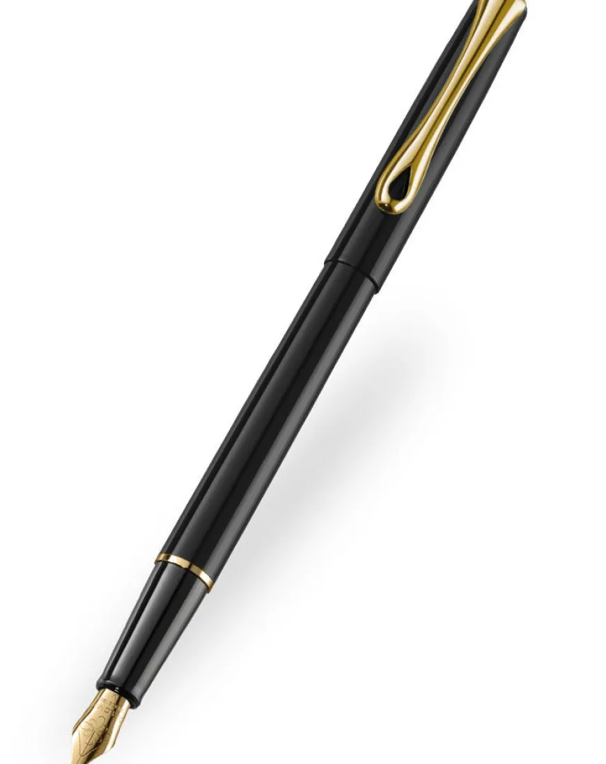 Diplomat Traveller Black Gold Trim Fountain Pen