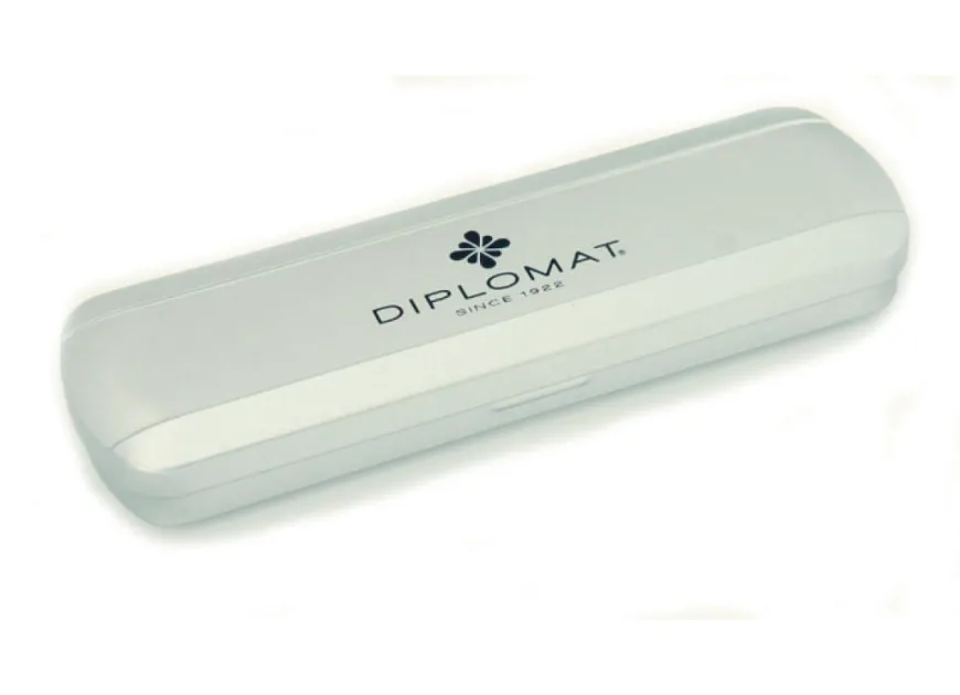 Diplomat Traveller Stainless Steel Gold Trim Ballpoint, Rollerball & Leather Pen Case Set