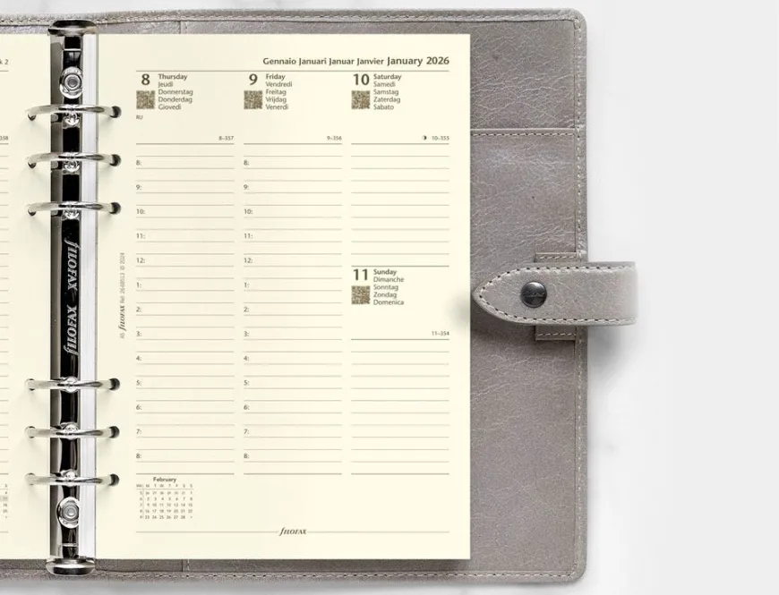 Filofax A5 Diary Refill Multilanguage - Week on Two Pages with appointments 2026 - Cotton Cream