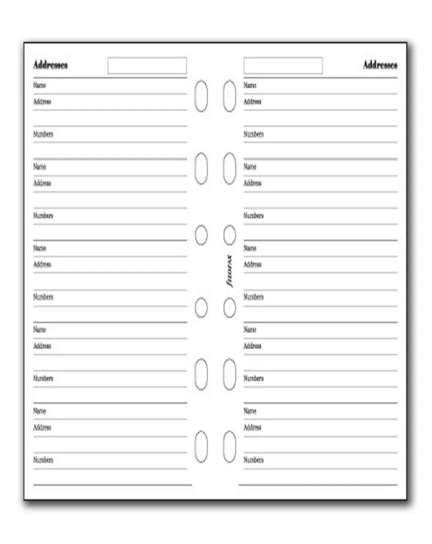 Filofax Pocket Refill - Name/address/telephone number