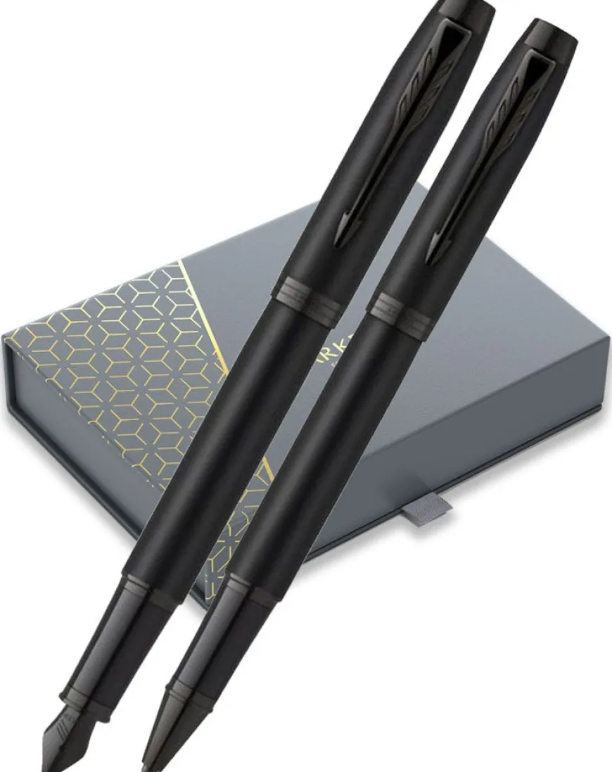 Parker IM Achromatic Matt Black Fountain & Rollerball Gift Set
