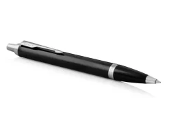 Parker IM Black Chrome Trim Rollerball, Ballpoint and Leather Pen Case Set