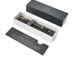 Parker IM Black Gold Trim Fountain and Rollerball Pen Set