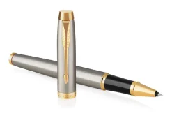 Parker IM Brushed Metal Gold Trim Ballpoint & Rollerball Pen Set