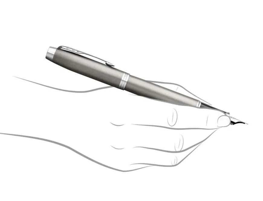 Parker IM Stainless Steel Chrome Trim Fountain, Ballpoint & Pen Pouch Gift Set