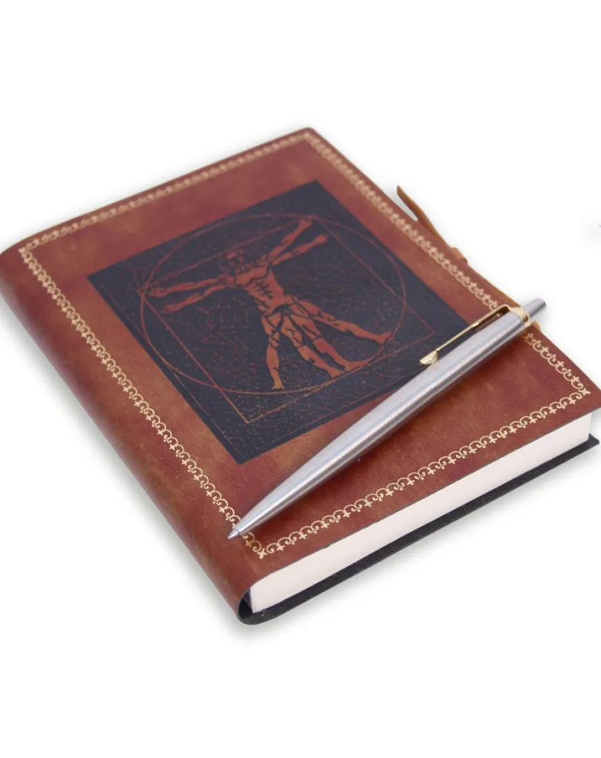 Parker Jotter Steel Gold Trim Ballpoint Pen & Leonardo Da Vinci Leather Journal