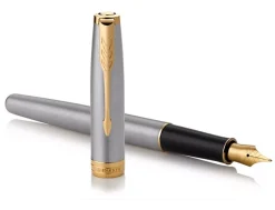 Parker Sonnet Stainless Steel Gold Trim Fountain Pen