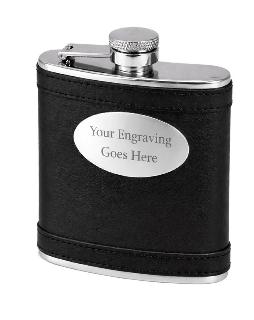 Personalised Artamis Black Leather 6oz Hip Flask