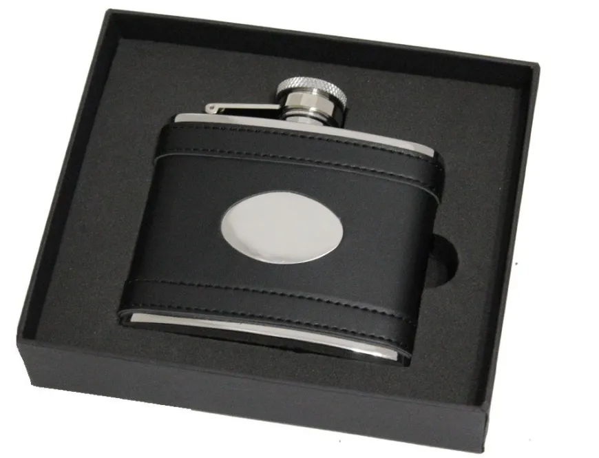 Personalised Artamis Black Leather 4oz Hip Flask