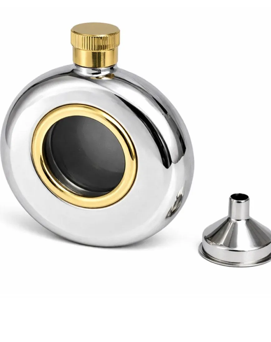 Personalised Artamis Round Parthole Hip Flask with Funnel
