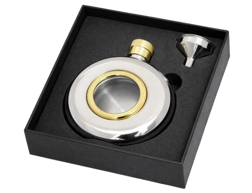 Personalised Artamis Round Parthole Hip Flask with Funnel