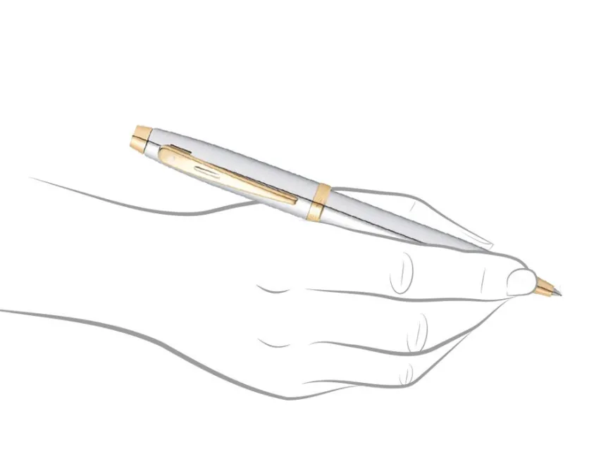 Sheaffer 100 Bright Chrome Gold Trim Ballpoint & Fountain Pen Gift Set