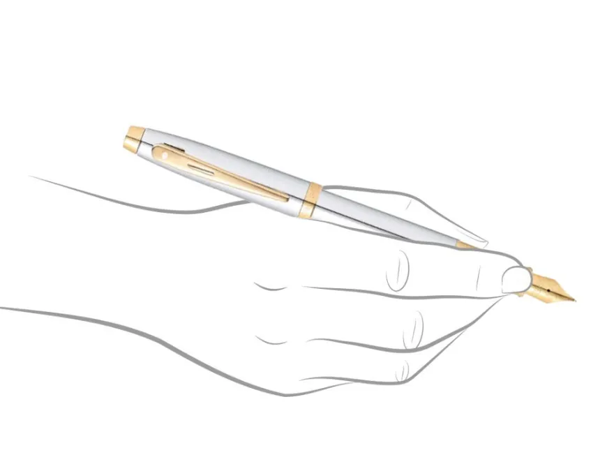 Sheaffer 100 Bright Chrome Gold Trim Ballpoint & Fountain Pen Gift Set