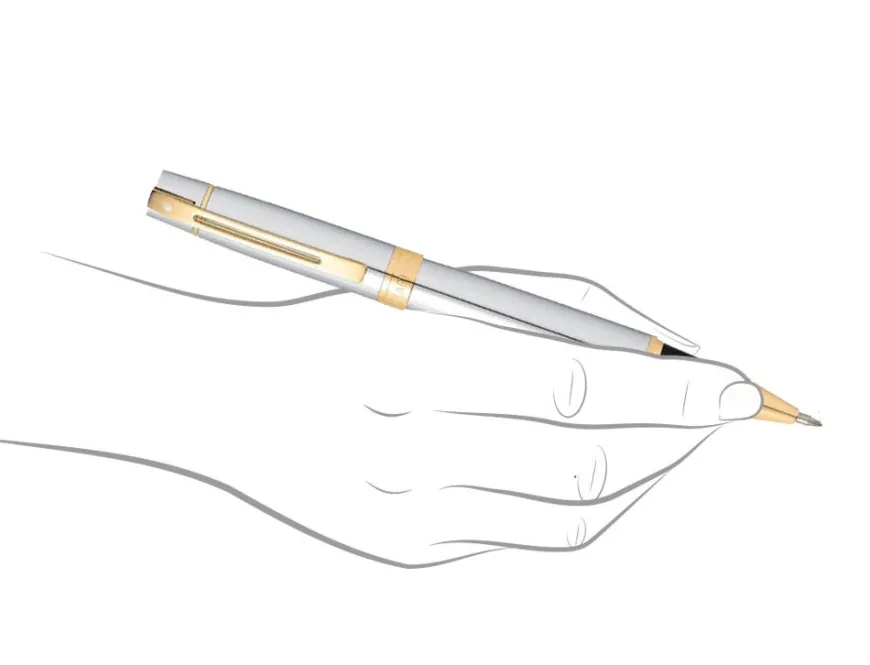 Sheaffer 300 Bright Chrome Gold Trim Rollerball Pen