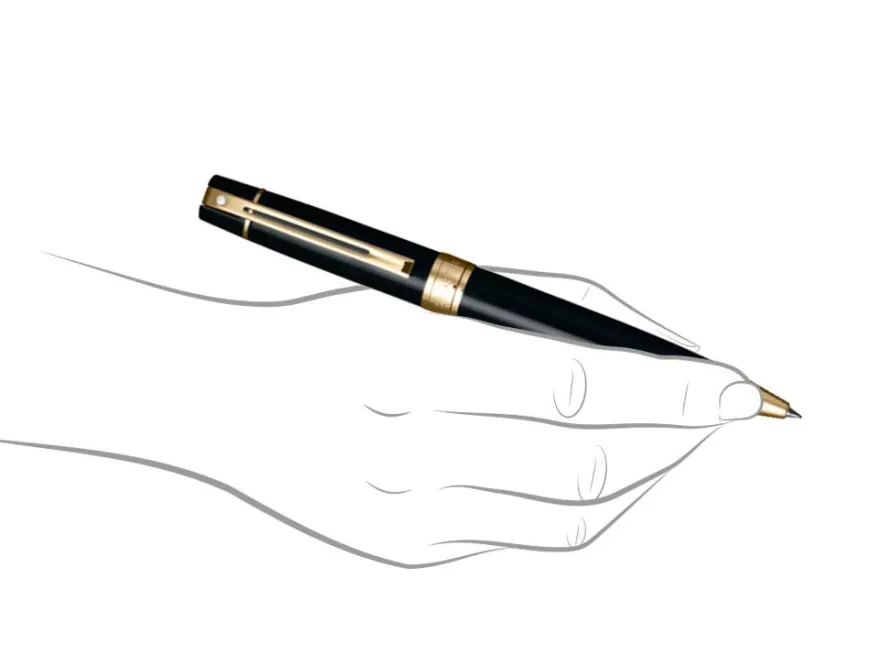 Sheaffer 300 Gloss Black Gold Trim Ballpoint Pen & Single Leather Pouch Gift Set