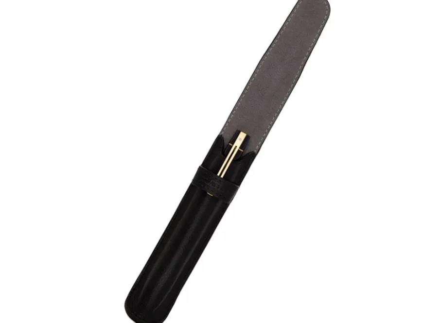 Sheaffer 300 Gloss Black Gold Trim Ballpoint Pen & Single Leather Pouch Gift Set