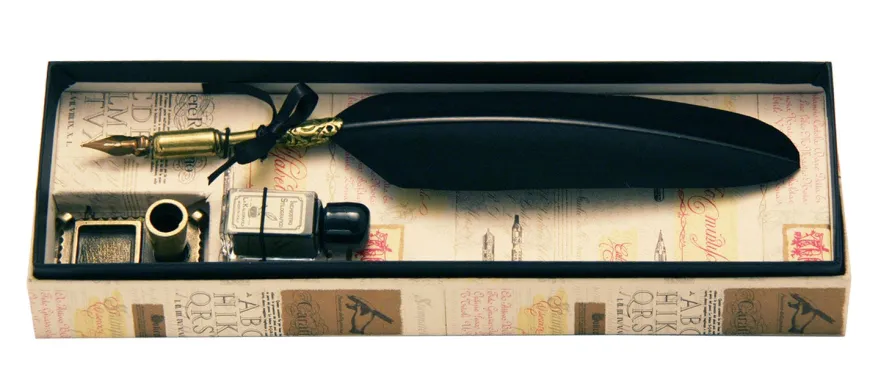 Small Black Feather Quill & Holder Set