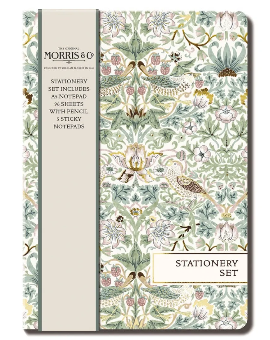 The Original Morris & Co Strawberry Thief Stationery Set Organiser with Pencil