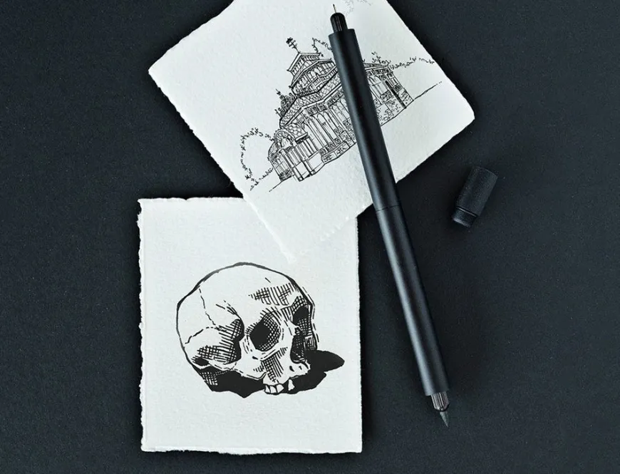 Tom's Studio Lumos All Black Duo Tip Refillable Fineliner & Brush Pen