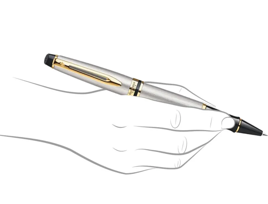Waterman Expert Stainless Steel Gold Trim Rollerball Pen