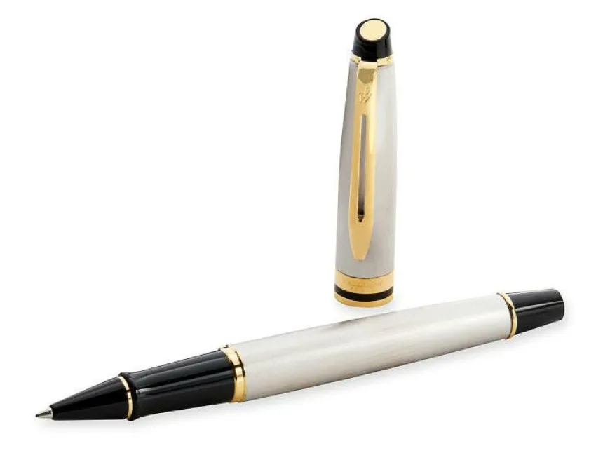 Waterman Expert Stainless Steel Gold Trim Rollerball Pen
