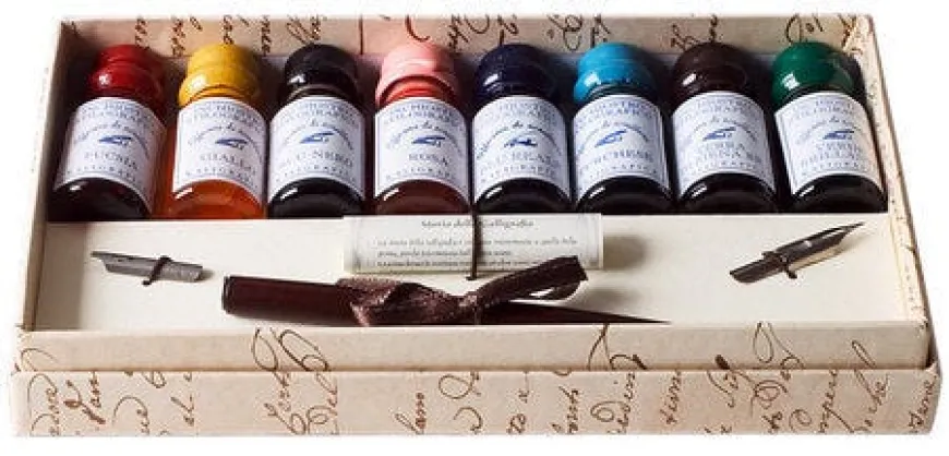Wooden Dip Pen Set with 8 Inks